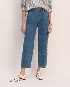 The Utility Barrel Pant New Blue – Everlane Everlane Outfit, Utility Barrel Pant, Barrel Pants, Farm Work, Utility Pants, Wide Leg Denim, Brands Outlet, Spring Summer Fashion, Blue Denim