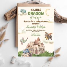 a little dragon is having a baby shower with his friends on it's birth day