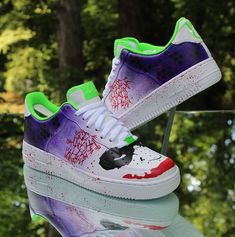 Nike Air Force 1 Low Custom Joker Men’s Size 8.5 315122-111 Green Waterproof Sneakers For Streetwear, Custom Purple Sneakers For Streetwear, Joker Custom, Custom Nike Air Force 1, Nike Shoes Women Fashion, Custom Nike Air Force, Nike Models, Custom Air Force 1, Custom Nike