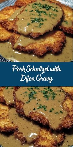 pork schnitzel with dijon gravy on a plate