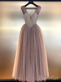 Classy Beaded V-neck Prom Dresses Floor Length Prom Gowns ARD2301 – SheerGirl Formal Gowns Evening Dresses, Prom Dress Tulle, V Neck Prom Dresses, Tulle Evening Dress, Prom Dresses 2019, Beaded Tulle, Dress Tulle, Prom Dresses For Teens, Pink Prom