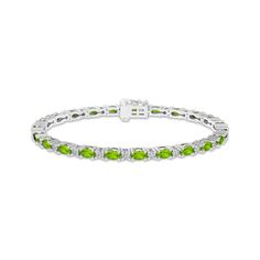 Cheerful oval-cut peridots glimmer in sterling silver links across this charming bracelet for her. Dainty white lab-created sapphire accents add extra allure. Measuring 7.25 inches, the bracelet secures with a box clasp. Gold Layered Bracelets, Neil Lane Engagement Rings, Pearl Diamond Jewelry, Cross Jewelry Necklace, Fan Jewelry, Bezel Engagement Ring, Diamond Wedding Rings Sets, Cross Jewelry, High Jewelry