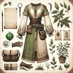 a paper doll with lots of green items