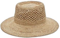 Casual Open Weave Sun Hat For Vacation, Casual Open Weave Sun Hat For Summer, Casual Woven Flat Brim Bucket Hat, Casual Woven Bucket Hat With Flat Brim, Spring Straw Sun Hat With Open Weave, Casual Open Weave Sun Hat For The Beach, Casual Crochet Hat With Flat Brim In Natural Color, Casual Wide Brim Straw Crochet Hat, Casual Wide Brim Woven Bucket Hat