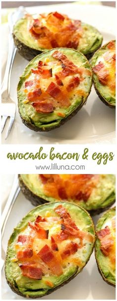 avocados with bacon and eggs on them