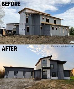 before and after pictures of a house being built