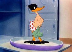 a cartoon character is standing in front of a plate with an ostrich on it