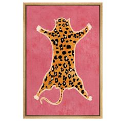 a painting of a cat with spots on it's body in pink and yellow