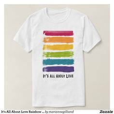 It's All About Love Rainbow T-Shirt Pre-shrunk Crew Neck T-shirt For Pride, Relaxed Fit Crew Neck T-shirt For Pride, White Screen Print T-shirt For Pride, White Pre-shrunk T-shirt For Pride, Pride Screen Print Crew Neck T-shirt, Pride Graphic Print Relaxed Fit T-shirt, Relaxed Fit T-shirt For Pride Streetwear, Rainbow Tshirt, Rainbow Boys