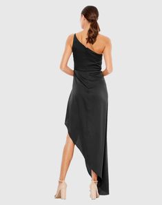 One shoulder neckline sleeveless satin asymmetrical skirt floor length – JiMiss Dresses