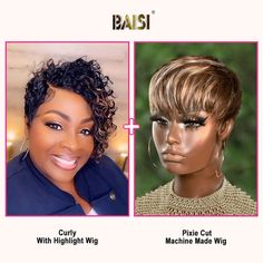 hairbs BOB Wig Wig Deal B BAISI Fashion Curly With Highlight Wig 10inch Bob Wig, 10inch Bob, Pixie Cut With Highlights, Highlight Wig, Unice Hair, Wig Shop, Double Drawn Hair, How To Wear A Wig, Curly Pixie Cuts