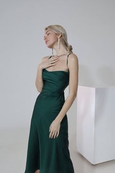 Emerald Green Silk Slip Dress with Cowl Neck for Special | Etsy Emerald Green Homecoming Dresses, Year 10 Formal Dresses, Midi Silk Dress, Backless Slip Dress, Silk Bridesmaid Dresses, Green Slip Dress, Jumpsuit For Wedding Guest, Green Silk Dresses, Green Homecoming Dresses