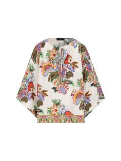 Composition: 82% Cotton, 18% Silk | Etro Women's Floral Printed Top in White/Multicolour | SS24 White Silk Blouse, Italian Textiles, Floral Print Tops, Jacquard Fabric, Luxury Retail, Floral Printed, Printed Blouse, Sale Design, Accessories Design