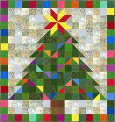 a quilted christmas tree with multicolored squares