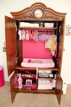 a baby's changing table and closet in a child's room