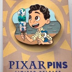 a pin with an image of pixar pins holding a toothbrush in his hand