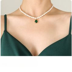 Style: Female Material: Titanium Steel, Freshwater Pearl, Zircon Pearl Type: Cultured Pearl Color: White Pearl Shape: Irregular Necklace Length: 40+5cm Teardrop Crystal Clavicle Chain Necklace, Green Teardrop Necklace, Pearl Types, Freshwater Pearl Necklaces, Pearl Color, Deep Green, Pearl Ring, Cultured Pearls, Pearl Pendant