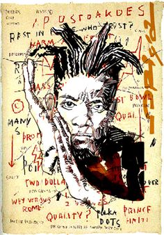 a drawing of a man with dreadlocks on his head and hands in front of him