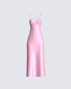 Formal Pink Satin Midi Dress, Pink Midi Slip Dress For Prom, Pink Midi Length Slip Dress For Prom, Pink Midi-length Prom Slip Dress, Elegant Pink Sleeveless Satin Dress, Pink Satin Midi Dress For Evening, Pink Fitted Satin Dress For Evening, Fitted Pink Satin Dress For Evening, Chic Pink Satin Evening Dress