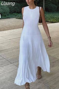 Shipping: Worldwide Express Shipping Available Delivery time: 🚚7-15Days Fast Shipping Returns: Fast refund,💯100% Money Back Guarantee. Beige Pleated Sleeveless Dress For Summer, Casual Non-stretch White Midi Dress, White Non-stretch Casual Midi Dress, Beige A-line Sleeveless Sundress, Casual A-line Ribbed Midi Dress, White Ribbed Sleeveless Midi Dress, Elegant Beige Sleeveless Dress For Vacation, Casual Ribbed Sleeveless Midi Dress, Chic A-line Ribbed Dress