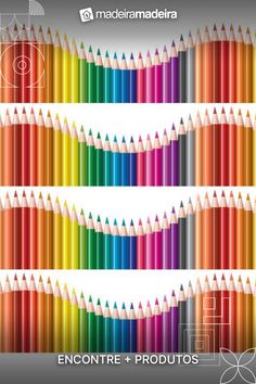 an image of colored pencils with the words encontre e produos