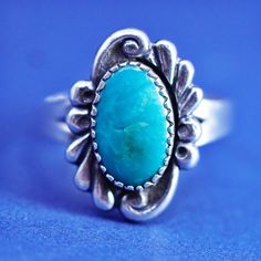 Size 7.25, Native American, southwestern bell trading post Sterling silver handmade ring with turquoise, stamped Sterling Southwest Art, Trading Post, Gold Moon, Statement Ring Silver, Ring Collections, Sterling Silber, Vintage Sterling Silver, Handmade Ring, Handmade Silver