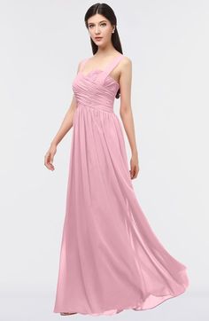 a woman wearing a long pink bridesmaid dress