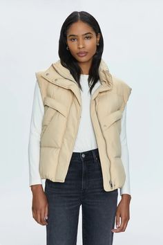 Pistola Joss Quilted Puffer Vest in Warm Sand - Estilo Boutique Cream Puffer Vest, Colorful Vest, Oversized Puffer, Quilted Puffer Vest, Best Swimwear, Fall Winter Wardrobe, Fall Capsule Wardrobe, Active Wear Shorts, Quilted Vest