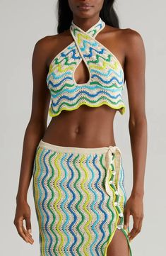 Capittana Jade Halter Crop Sweater Cover-Up Top | Nordstrom Halter Neck Crop Top, Crop Sweater, Unique Crochet, Swim Cover, Cropped Sweater, Crochet Dress, Resort Wear, Halter Neck, Peru