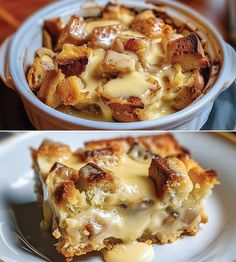 two pictures of different types of food on plates and in bowls, one is covered with melted cheese