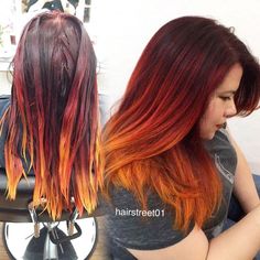 Fire Hair Balayage, Red And Yellow Hair, Pravana Red, Fire Hair, Brown Ombre Hair, Colors Hair, Ombre Hair Color, Auburn Hair, Brown Hair With Highlights