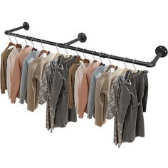 a rack with clothes hanging from it's sides