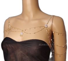 Elegant Jeweled Body Jewelry For Gifts, Bohemian Crystal Body Jewelry For Party, Glamorous Beaded Body Jewelry For Evening, Delicate Gold Body Jewelry For Party, Adjustable Clavicle Chain Body Jewelry For Parties, Elegant Gold Body Jewelry With Rhinestones, Gold Body Jewelry With Jewels For Party, Elegant Silver Body Jewelry For Evening, Delicate Gold Body Jewelry For Wedding