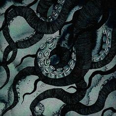 an octopus is depicted in this black and white drawing