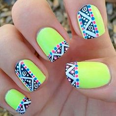 Neon Nail Art Designs  #nailart #neon #nails Aztec Nail Art, Neon Nail Art Designs, Aztec Nails, Neon Nail Art, Unghie Nail Art, Nails Yellow, Nail Art Designs Summer, Her Nails, Viria