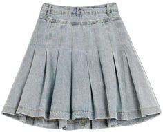 Denim Skater Skirt, Birthday Things, Outfit Pieces, 90s Trends, Hair Idea, Bleached Denim, Teenage Fashion, Pleated Skirts, Lotus Leaf