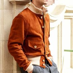 Fall Varsity Jacket With Stand Collar And Pockets, Fitted Brown Outerwear With Ribbed Collar, Brown Varsity Jacket With Pockets For Fall, Brown Fall Outerwear With Ribbed Collar, Leather Jacket With Pockets And Stand Collar, Fall Collared Varsity Jacket With Pockets, Winter Collared Varsity Jacket With Pockets, Brown Leather Jacket With Ribbed Cuffs, Classic Leather Jacket With Ribbed Collar