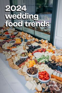 a table full of food with the words, 2012 wedding food trends on it's side