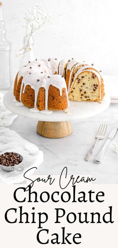 Rich, dense, perfectly sweet, and oh-so delicious! This Sour Cream Chocolate Chip Pound Cake is the perfect cake to enjoy on any and every occasion. Chocolate Chip Pound Cake, Bakers Table, Perfect Cake, Pound Cake, Chocolate Recipes, Super Simple, Sour Cream, Chocolate Chip, Baking