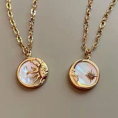 Sol + Lune Necklaces – Terra Soleil Sun And Moon Necklace, Ring Der O, Moon Pendant Necklace, Dope Jewelry, Funky Jewelry, Jewelry Lookbook, Sun And Moon, Girly Jewelry, Shell Pendant