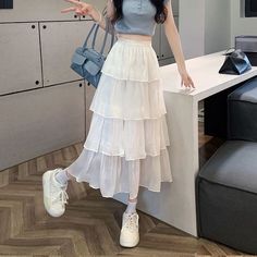 Product Title :High Waist Plain Layered Midi A-Line Skirt EE29 Product Measurements cm Size Total Length Waist S 77 62-75 M 77 64-80 L 78 66-85 XL 78 68-90 S 30.3 24.4-29.5 M 30.3 25.2-31.5 L 30.7 26-33.5 XL 30.7 26.8-35.4 Product Details Material: 100% Mixed Fiber Color: Black Long Skirt Cute Outfits, 3 Layer Skirt, Layers Skirt Outfit, Midi Tiered Skirt Outfit, Tier Skirt Outfit, Layer Skirt Outfit, 90s Midi Skirt Outfit, Skirts Types, Layered Skirt Outfit