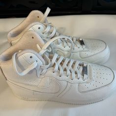 Perfect Condition! Never Worn White Sneakers With Laces For Everyday, White Everyday Sneakers With Laces, Nike White High-top Sneakers With Perforations, Nike Casual High-top Sneakers With Perforations, Casual Nike High-top Sneakers With Perforations, Custom White Sneakers With Round Toe For Everyday, White Custom Sneakers For Everyday Use, White Custom Sneakers With Round Toe For Everyday, Comfortable White Lace-up High-top Sneakers