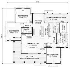 the floor plan for a home with two master suites and an attached kitchen area, along with