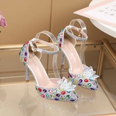 Category:Wedding Shoes,Pumps; Upper Materials:PU; Lining Materials:Leatherette; Embellishment:Rhinestone,Crystal,Sparkling Glitter; Season:Spring,Fall; Heel Type:Stiletto; Actual Heel Height:3.54; Gender:Women's; Toe Shape:Pointed Toe; Type:Wedding Heels,Bridal Shoes,Bridesmaid Shoes; Style:Minimalism,Vintage,Sexy,Sweet; Heel Height(inch):3-4; Outsole Materials:Rubber; Occasion:Party; Closure Type:Ankle Strap; Shipping Weight:0.75; Listing Date:01/21/2021; Production mode:Self-produce; 2024 Trends:Fantasy Shoes,High Heels,Ankle Strap Heels,Bling Bling,Ladies Shoes Valentines Gifts; Foot Length:; Foot Width:null; Size chart date source:Provided by Supplier. Multicolor High Heel Wedding Shoes, Multicolor High Heels For Wedding, Multicolor Crystal Embellished High Heels, Elegant Multicolor Rhinestone Heels, Multicolor Crystal Embellished Party Heels, Elegant Multicolor Wedding Heels, Fall Heel, Fantasy Shoes, Wedding Shoes Pumps