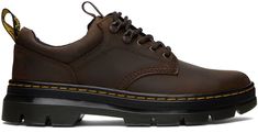 Dr. Martens: Brown Reeder Utility Derbys | SSENSE Rugged Brown Oxfords With Round Toe, Casual Brown Oxfords With Lug Sole, Dr. Martens, Derby, Clothing Accessories, Perfect Clothing, For Men, Outfit Accessories, Wardrobe