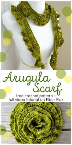 the crochet scarf is made with green yarn