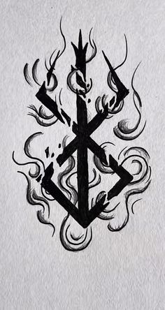 a drawing of an arrow with flames on it