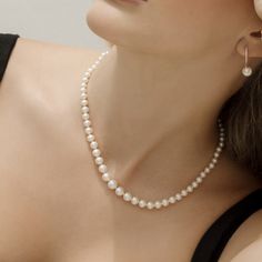 This 3.0-9.0mm white freshwater graduated pearl necklace is certain to be a favorite for any occasion. 

This pearl necklace is compiled of beautiful hand picked pearls with a 'High' grade luster. The pearl necklace is white in color and comes affixed standard with your choice of several beautiful clasps as well premium clasps for an additional price. Single Strand Pearl Necklace In Fine Jewelry Style, Fine Jewelry Single Strand Pearl Necklace, Fine Jewelry Pearl White Single Strand Necklace, Fine Jewelry Pearl White Necklace With Pearl Drop, Fine Jewelry Pearl White Pearl Drop Necklace, Pearl White Pearl Drop Necklace, Refined Pearl Necklace With Pearl Drop, Timeless Pearl Necklace With Round Beads For Anniversary, Classic Pearl Drop Necklace For Anniversary