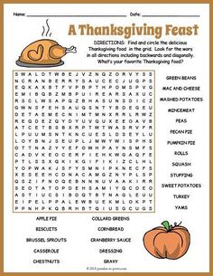 a thanksgiving feast word search for kids