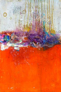 an abstract painting with orange and purple colors